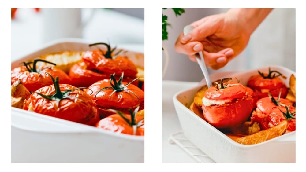 Greek Stuffed Tomatoes ready to be eaten.